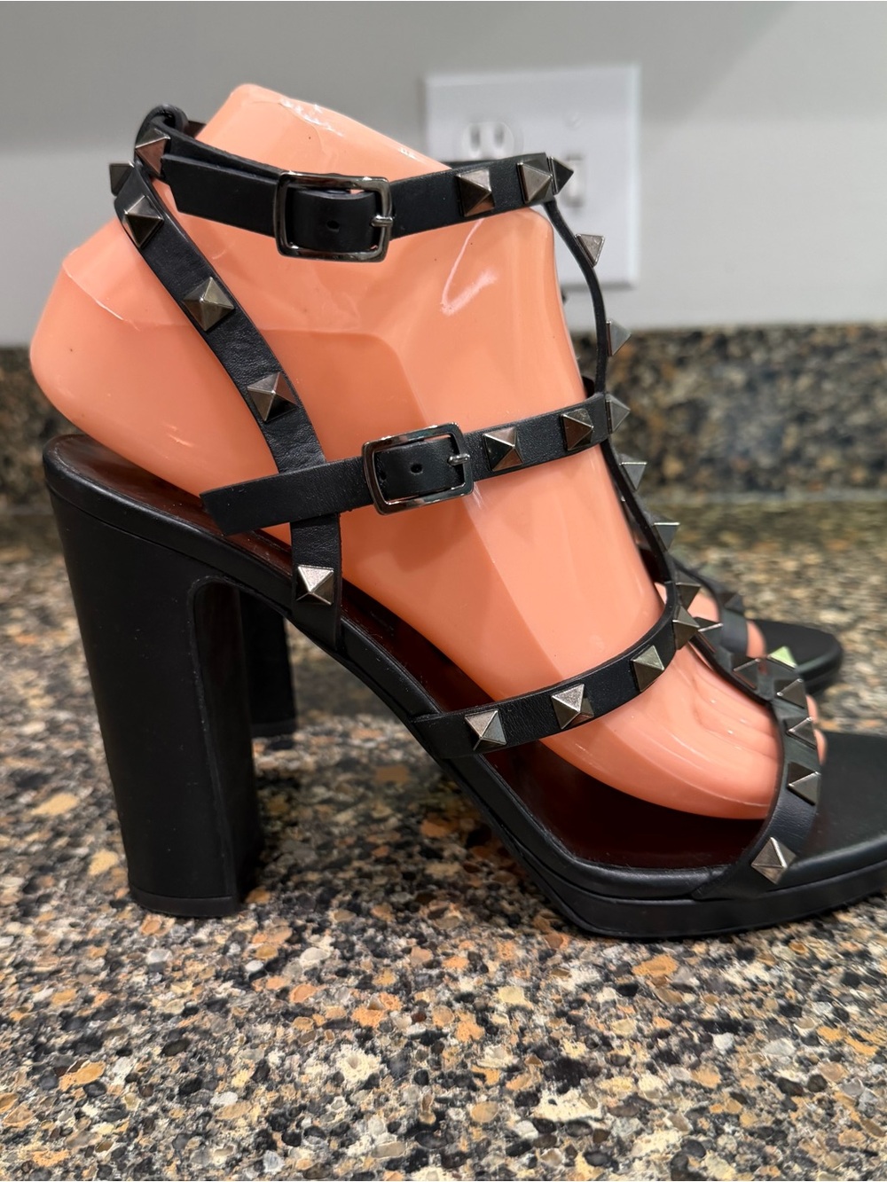 Valentino Garavani Black Studded Strappy Block Heel Sandals size 38.5